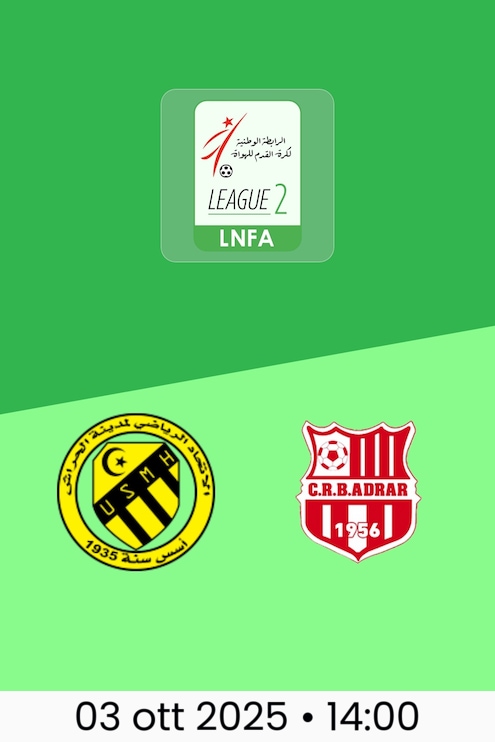 USM El Harrach - CRB Adrar | Ligue 2 2025/26